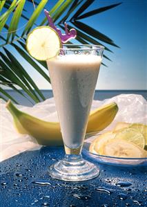 Banana Milkshake with a Lemon Slice