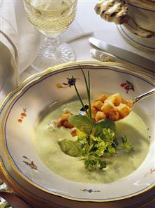 Spinach and Chervil Cream Soup with Croutons