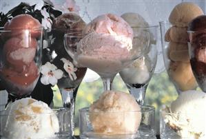 Assorted Fruit Ice Cream in Glass Bowls