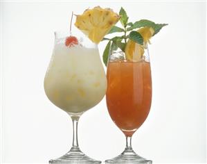 Two Caribbean drinks: Pina Colada and Planter's Punch