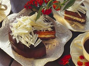 Chocolate cake with ginger yoghurt cream & white couverture