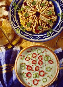 Hummus with Sauce with Sesame Seeds and Cold Yogurt Soup