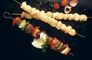 Chicken and lychee kebabs and mixed kebab with garlic sauce