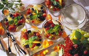 Fresh Fruit in Champagne Gelatin; Yogurt Sauce