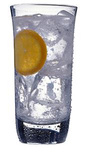 A Glass of Sparkling Water with a Lemon Slice