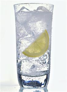 Glass of Carbonated Water; Lemon Slice