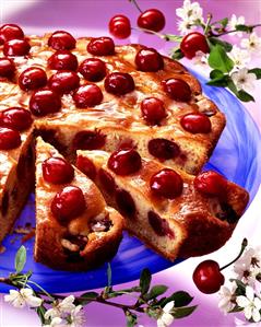 Cherry cake, pieces cut