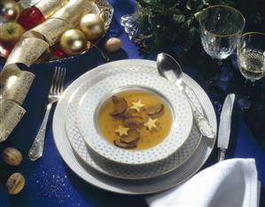 Mushroom soup with egg custard garnish