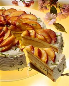 Nectarine cream gateau with lime zest