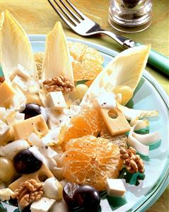 Chicory & cheese salad with oranges, grapes, walnuts (1)