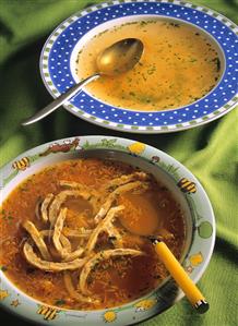 Carrot soup with pancakes & vegetable bouillon