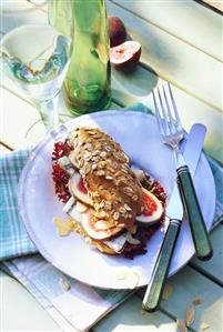 Granary stick sandwich with salad leaves, gorgonzola & figs