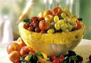 Mixed Fruit in a Bowl Made of Ice