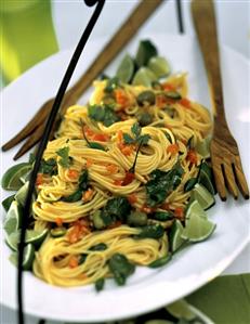 Spaghetti Tossed with Tomato Olive Vinaigrette; Parsley