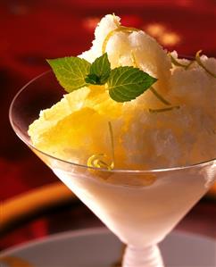 Lemon Sorbet with Mint Garnish