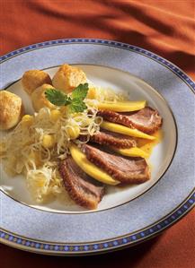 Sliced goose breast with mango sauerkraut (1)