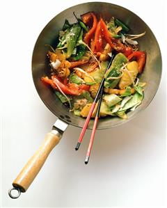 Wok with cabbage, pineapple, pepper, sprouts, sesame (1)