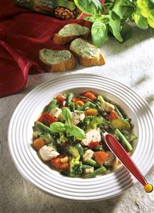 Italian vegetable stew with chicken in soup plate