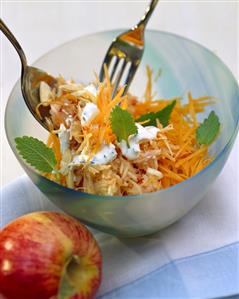 Raw carrots with grated apple, almonds, lemon balm (1)