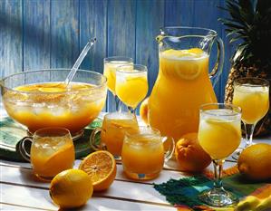 Two orange punches; Fruity summer fizz & Caribbean rum punch