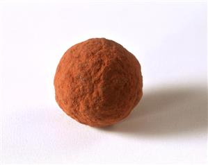 A round chocolate truffle dusted with cocoa