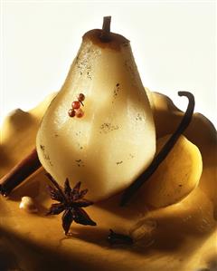 Poached pear with lemon sauce