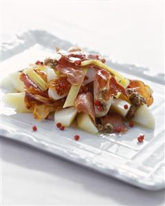 Pear and ham salad with celery and mustard dressing