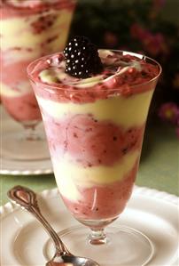 Layered sundae with blackberry and vanilla mousse