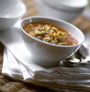 Tomato and vegetable soup in a bowl