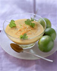 Cold carrot and ginger soup in a sup bowl