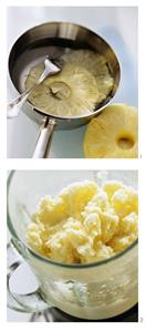 Preparing pineapple sorbet with pineapple crisps