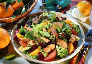 Mixed salad leaves with turkey breast fillet & orange segments