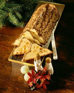 Apricot stollen, partly sliced