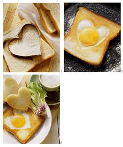 Making heart-shaped fried egg on toast