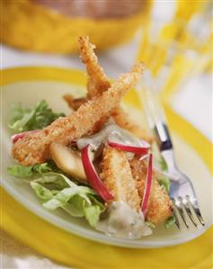 Baked parsnips on pear salad