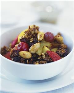 Fruit muesli with grains and raisins