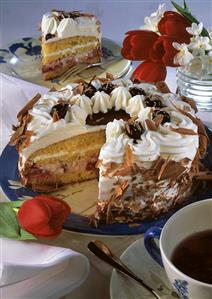 Amarena cream gateau, one piece on plate