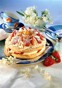 Profiterole gateau with strawberries & white chocolate cream