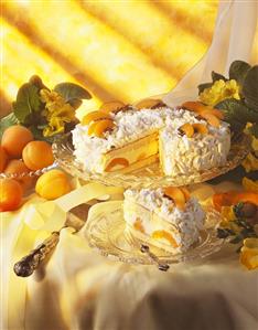 Apricot gateau, one piece on a plate