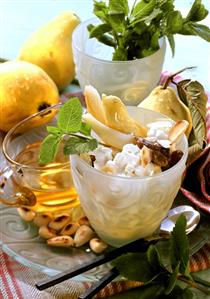 Guavas with cream cheese dip and roasted almonds