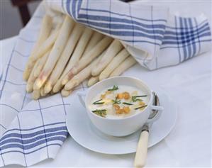 Cream of asparagus soup with croutons