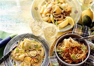 Tortellini salad, pasta shell salad and spaghetti salad (1)