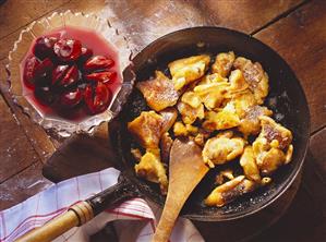 Raisin pancakes in the pan with damson compote (1)