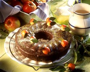 Potato hazelnut cake with apples & chocolate icing