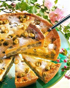 Cheesecake with gooseberries and short pastry base