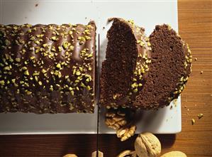 Walnut cake with chocolate icing