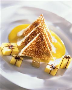 Sesame parfait on mango sauce