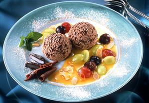 Chocolate mint ice cream on grape & almond sauce