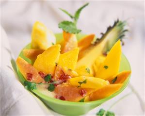 Exotic fruit salad with mangoes, pineapple & papaya (1)