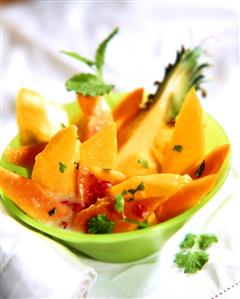Exotic fruit salad with mangoes, pineapple & papaya (2)